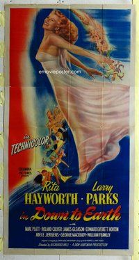 f069 DOWN TO EARTH three-sheet movie poster '46 great image of Rita Hayworth