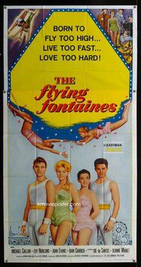 f082 FLYING FONTAINES three-sheet movie poster '59 Michael Callan, trapeze!