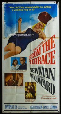 f086 FROM THE TERRACE three-sheet movie poster '60 Newman, Woodward, Loy