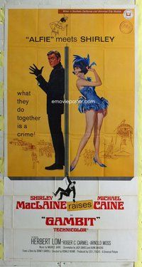 f087 GAMBIT three-sheet movie poster '67 Shirley MacLaine, Michael Caine