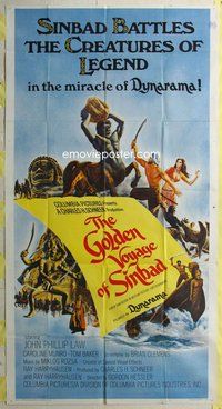 f091 GOLDEN VOYAGE OF SINBAD int'l three-sheet movie poster '73 Ray Harryhausen