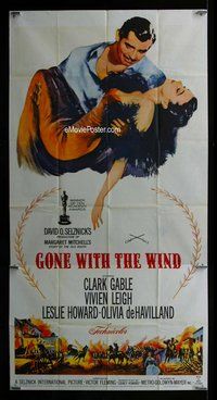 f092 GONE WITH THE WIND three-sheet movie poster R61 Clark Gable, Leigh