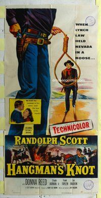 f101 HANGMAN'S KNOT three-sheet movie poster '52 Randolph Scott, Donna Reed