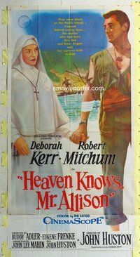 f104 HEAVEN KNOWS MR ALLISON three-sheet movie poster '57 Mitchum, Kerr