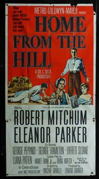 f107 HOME FROM THE HILL three-sheet movie poster '60 Robert Mitchum, Parker