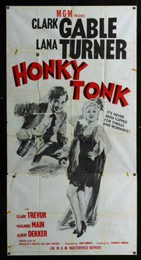 f108 HONKY TONK three-sheet movie poster R55 Clark Gable, Lana Turner