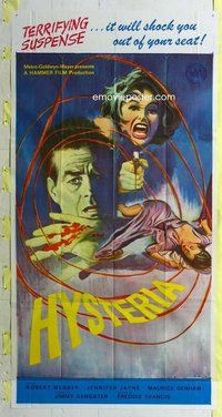 f112 HYSTERIA three-sheet movie poster '65 Robert Webber, Hammer horror!
