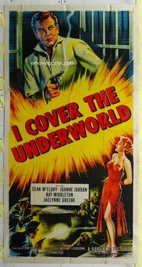 f113 I COVER THE UNDERWORLD three-sheet movie poster '55 smoking bad girl!