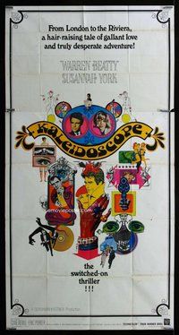 f126 KALEIDOSCOPE three-sheet movie poster '66 Warren Beatty, Bob Peak art!