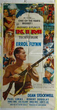 f127 KIM three-sheet movie poster '50 Errol Flynn w/rifle, Rudyard Kipling