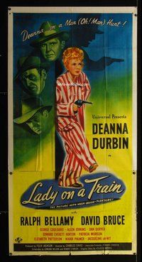 f130 LADY ON A TRAIN three-sheet movie poster '45 bad girl Deanna Durbin!