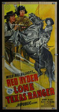 f136 LONE TEXAS RANGER three-sheet movie poster '45 Elliott as Red Ryder!