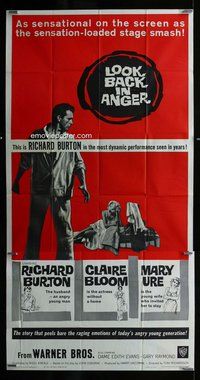 f138 LOOK BACK IN ANGER three-sheet movie poster '59 Richard Burton, Bloom
