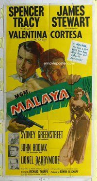 f143 MALAYA three-sheet movie poster '49 James Stewart, Spencer Tracy
