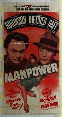 f152 MANPOWER three-sheet movie poster '41 Raft, Robinson, Marlene Dietrich