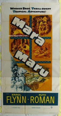 f153 MARA MARU three-sheet movie poster '52 Errol Flynn, Ruth Roman
