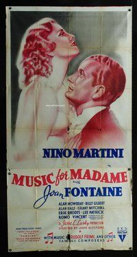 f159 MUSIC FOR MADAME three-sheet movie poster '37 Joan Fontaine, Martini