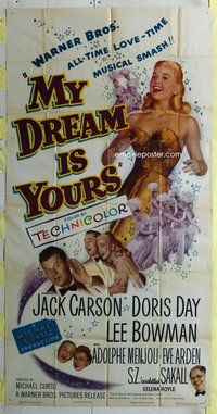 f160 MY DREAM IS YOURS three-sheet movie poster '49 Jack Carson, Doris Day