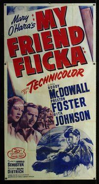 f161 MY FRIEND FLICKA three-sheet movie poster R51 Roddy McDowall, Foster
