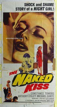 f163 NAKED KISS three-sheet movie poster '64 Sam Fuller, bad girl Towers!