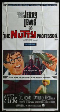 f168 NUTTY PROFESSOR three-sheet movie poster '63 Jerry Lewis, Stevens