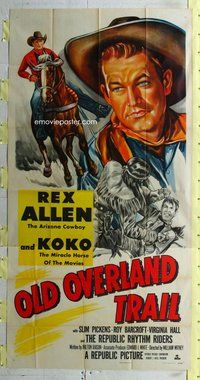 f170 OLD OVERLAND TRAIL three-sheet movie poster '52 Rex Allen riding Koko!
