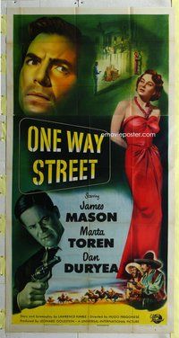 f175 ONE WAY STREET three-sheet movie poster '50 James Mason, Marta Toren