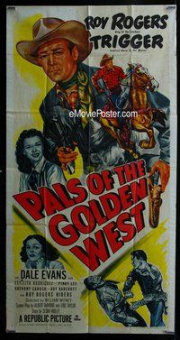 f178 PALS OF THE GOLDEN WEST three-sheet movie poster '51 Roy Rogers, Evans