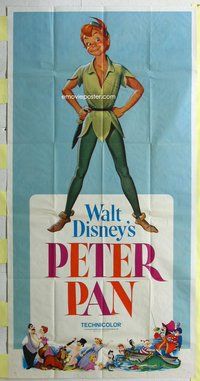 f179 PETER PAN three-sheet movie poster R69 Walt Disney fantasy classic!