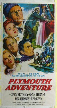 f186 PLYMOUTH ADVENTURE three-sheet movie poster '52 Spencer Tracy, Tierney