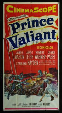 f189 PRINCE VALIANT three-sheet movie poster '54 Robert Wagner, Janet Leigh