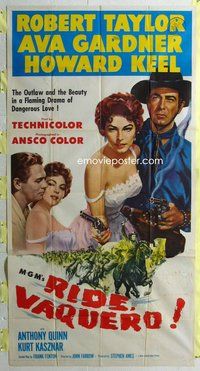 f194 RIDE VAQUERO three-sheet movie poster '53 Robert Taylor, Ava Gardner