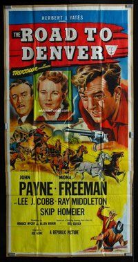 f196 ROAD TO DENVER three-sheet movie poster '55 John Payne, Mona Freeman