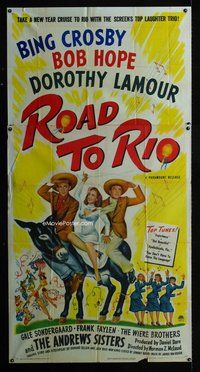 f197 ROAD TO RIO three-sheet movie poster '48 Bing Crosby, Bob Hope, Lamour