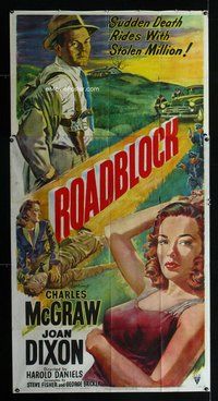 f198 ROADBLOCK three-sheet movie poster '51 sexy Joan Dixon, film noir!