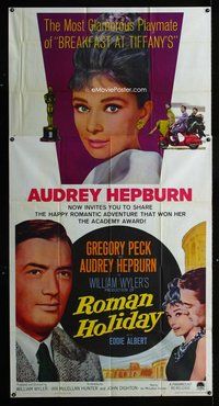f200 ROMAN HOLIDAY three-sheet movie poster R62 Audrey Hepburn, Greg Peck