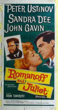 f201 ROMANOFF & JULIET three-sheet movie poster '61 Peter Ustinov, Sandra Dee