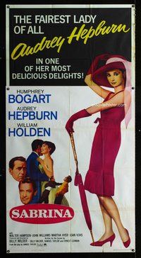 f203 SABRINA three-sheet movie poster R65 Audrey Hepburn, Bogart, Holden