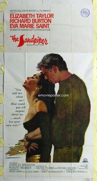 f206 SANDPIPER three-sheet movie poster '65 Liz Taylor, Richard Burton