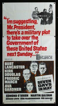 f210 SEVEN DAYS IN MAY three-sheet movie poster '64 Burt Lancaster, Douglas