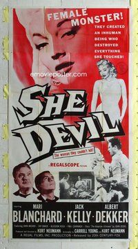 f212 SHE DEVIL three-sheet movie poster '57 inhuman female monster!
