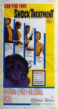 f213 SHOCK TREATMENT three-sheet movie poster '64 can you take electroshock!
