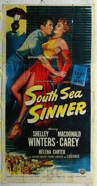 f217 SOUTH SEA SINNER three-sheet movie poster '49 Shelley Winters, Carey