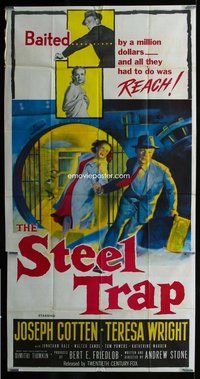 f221 STEEL TRAP three-sheet movie poster '52 Joseph Cotton, Teresa Wright