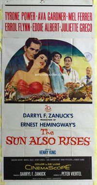 f227 SUN ALSO RISES three-sheet movie poster '57 Tyrone Power, Ava Gardner