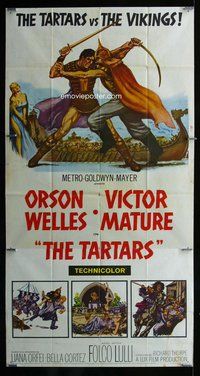 f231 TARTARS three-sheet movie poster '61 Victor Mature, Orson Welles