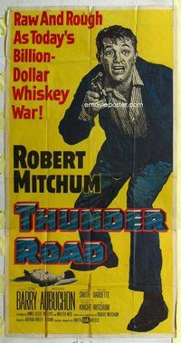 f243 THUNDER ROAD three-sheet movie poster '58 Robert Mitchum with gun!
