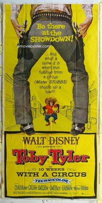 f248 TOBY TYLER three-sheet movie poster '60 Walt Disney, circus clown!