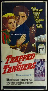 f253 TRAPPED IN TANGIERS three-sheet movie poster '60 Edmund Purdom, Page