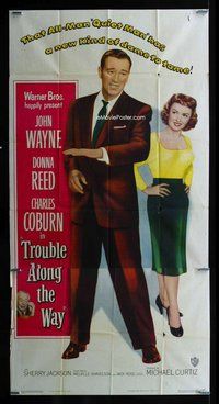f255 TROUBLE ALONG THE WAY three-sheet movie poster '53 John Wayne, Donna Reed